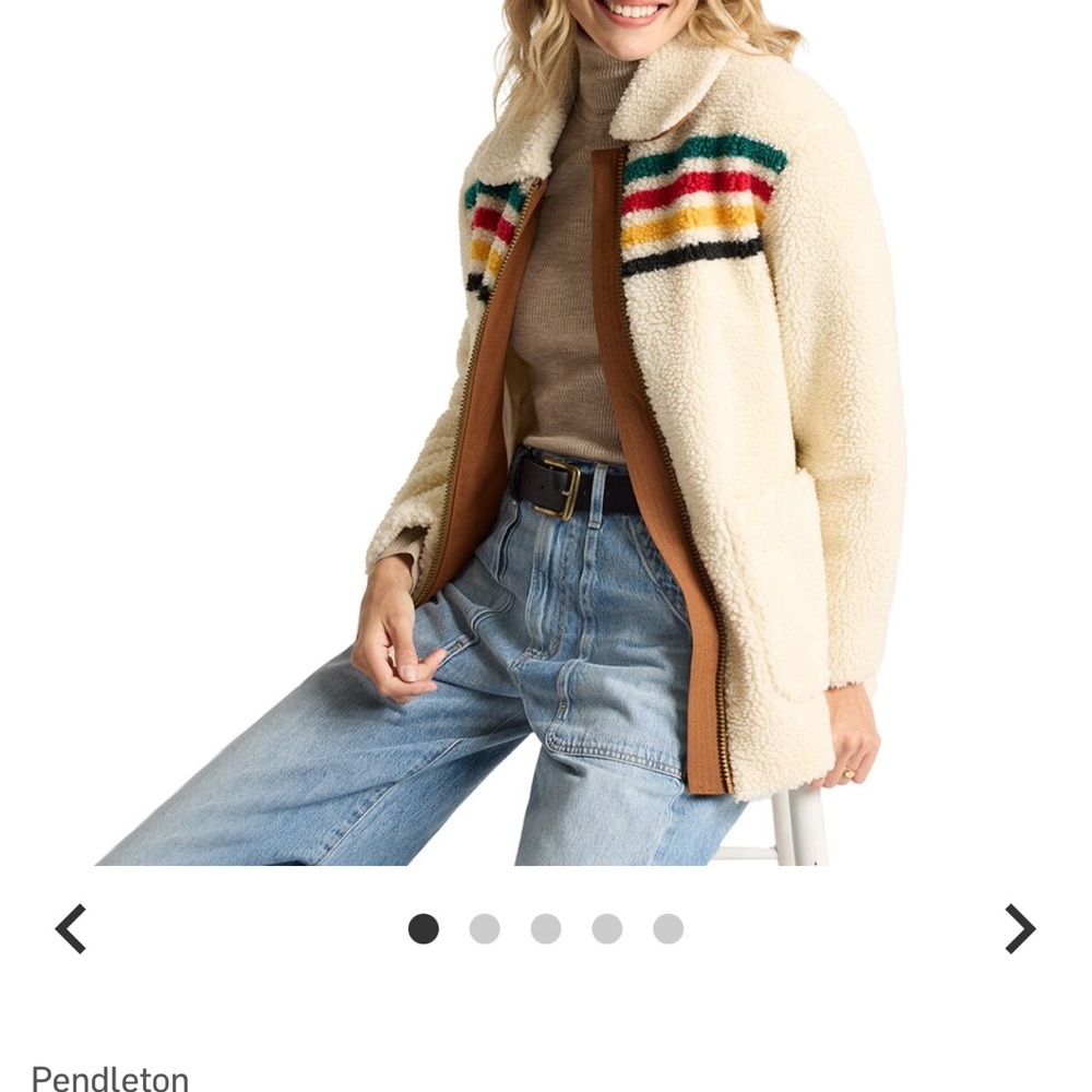 NWOT Pendleton Women's Cream Teddy Jacket with Stripes